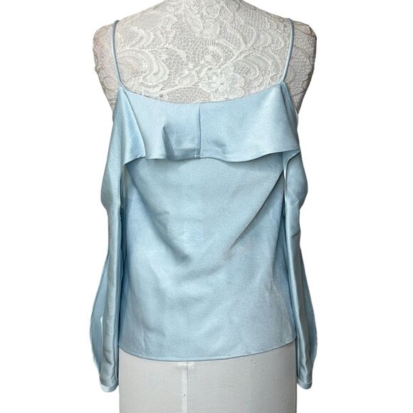 Jonathan Simkhai The Diane Satin Off Shoulder Top in Light Sky Women's Large NWT - Picture 5 of 11